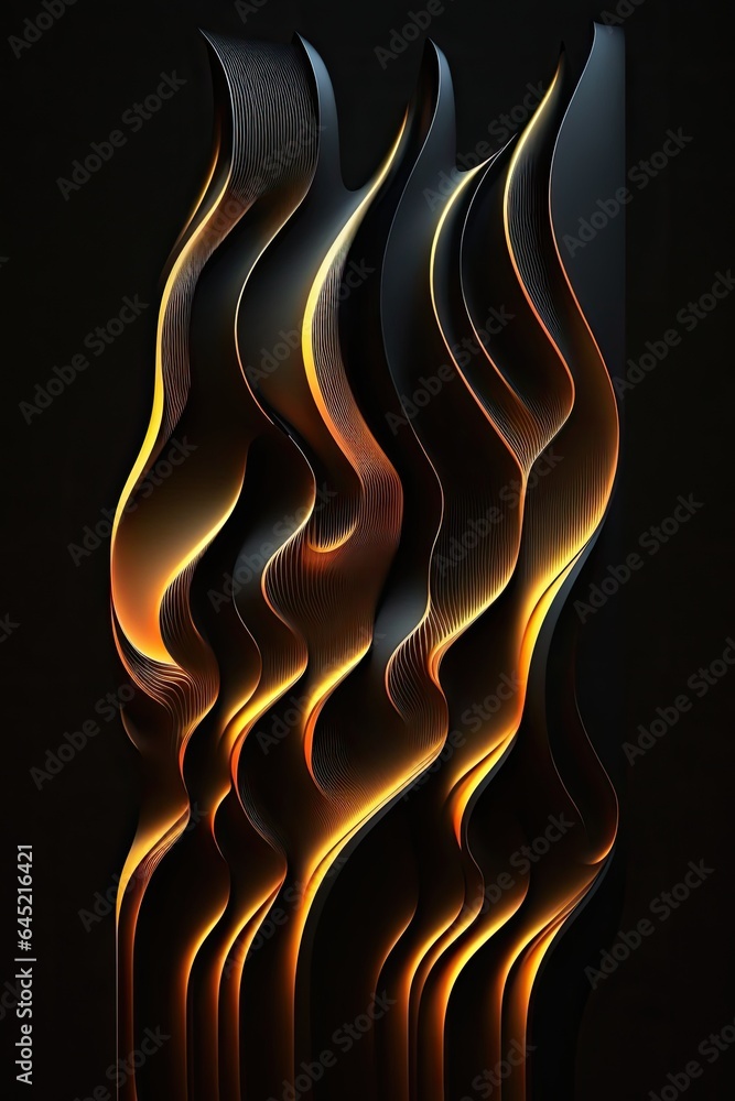 a black and gold abstract design on a black background, an abstract sculpture, generative art, iPhone 15 background, very detailed curve, vertical composition, magnetic waves a black and gold abstract design on a black background, an abstract sculpture, generative art, iPhone 15 background, very detailed curve, vertical composition, magnetic waves