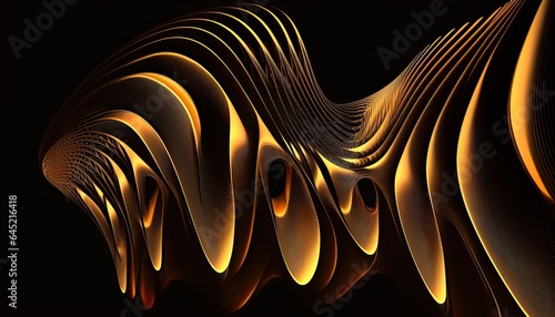 a black and gold abstract design on a black background, an abstract sculpture, generative art, iPhone 15 background, very detailed curve, vertical composition, magnetic waves