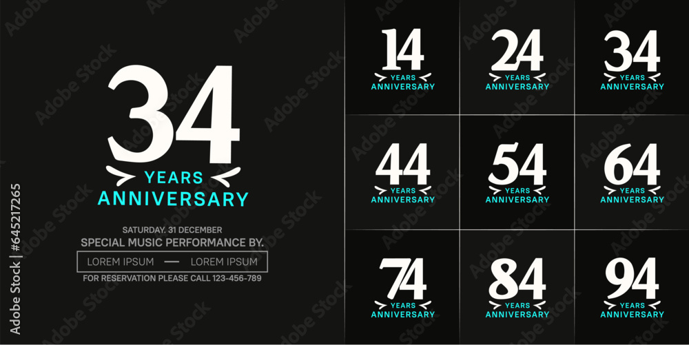 set of anniversary logo with white number on black background can be use for celebration set of anniversary logo with white number on black background can be use for celebration