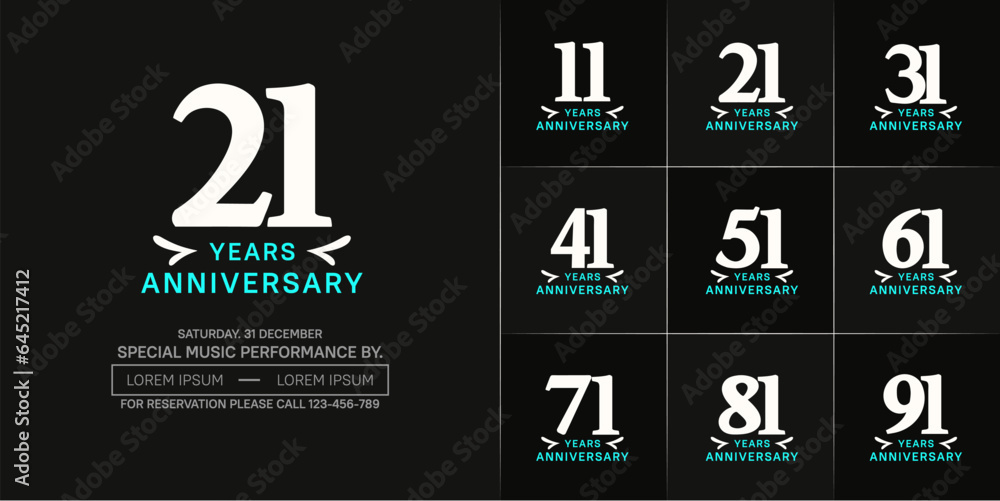 set of anniversary logo with white number on black background can be use for celebration set of anniversary logo with white number on black background can be use for celebration