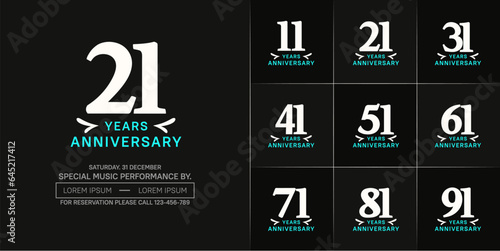set of anniversary logo with white number on black background can be use for celebration