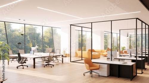 Cozy office room with co-working and conference zone at modern office.
