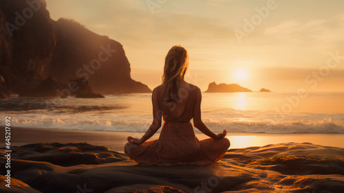 Woman Meditating at the beach