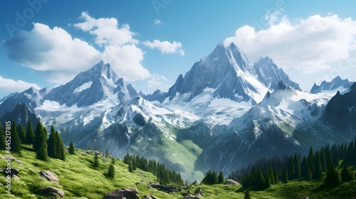 Panoramic view of the mountain range in the Swiss Alps.