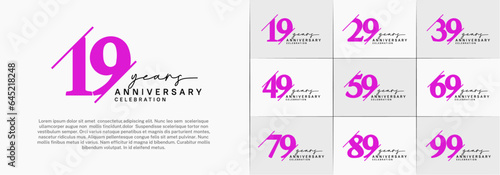 set of anniversary logo with purple and black color can be use for celebration
