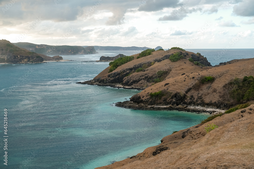 incredible views across the coastline at the top of Bukit Merese Hill, Merese Hill is a location to see the sunrise and sunset in Lombok, coast of the sea, beach and sea, view of the, kuta mandalika