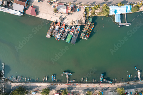 Aerial Top View of the ship docked at Batang Arau Padang, West Sumatra photo