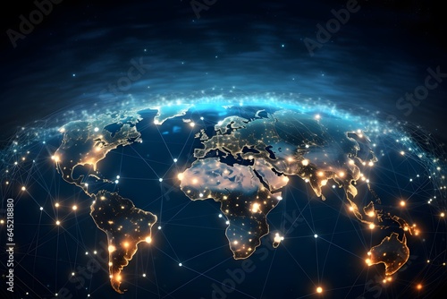 Global network connection technology background. World map big data internet business.