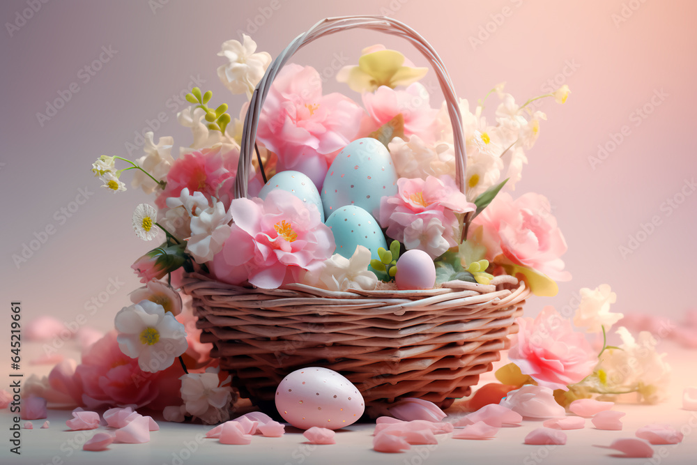 Easter eggs in a nest on a wooden table. Easter background, wallpaper. Christian holiday
