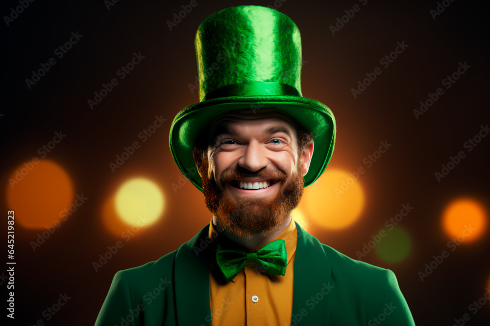 Cheerful man in a green suit and hat for St. Patrick's Day. A typical Irishman Cheerful man in a green suit and hat for St. Patrick's Day. A typical Irishman
