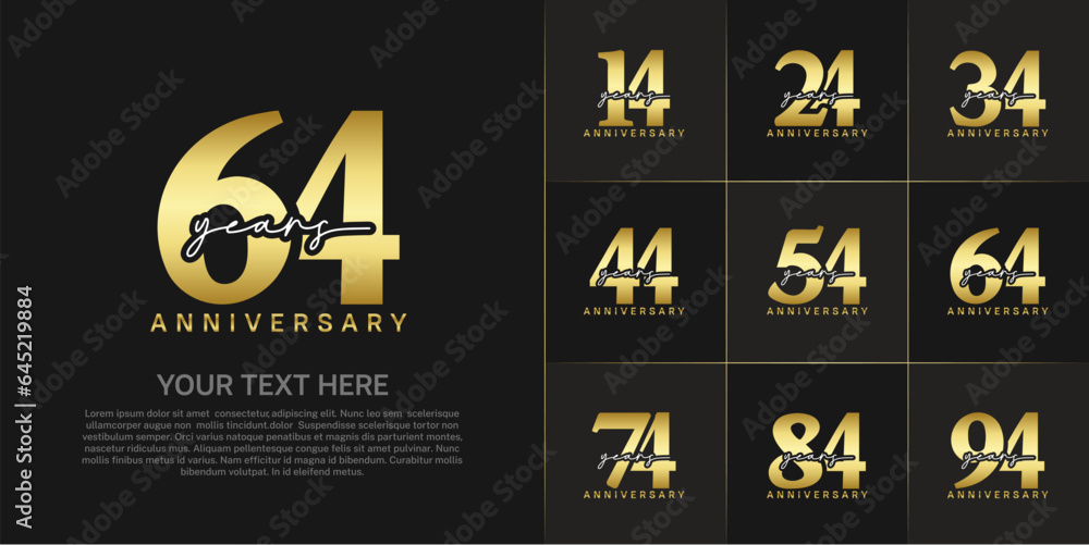 set of anniversary logo with golden number and white handwriting text can be use for celebration
