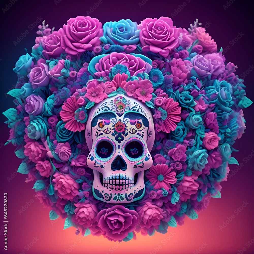 Day of the Dead soft pastel painted skull head candle flower altar background generative ai Cinematic day lighting art Day of the Dead soft pastel painted skull head candle flower altar background generative ai Cinematic day lighting art