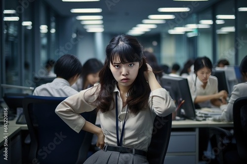 businesswomen pulling his hair with angry, middle of the night at office
