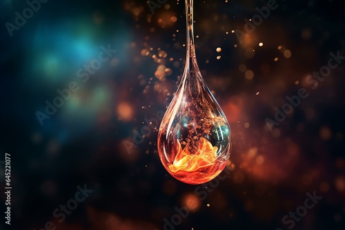 sparkling drop with glowing fluid and effervescence. Generative AI