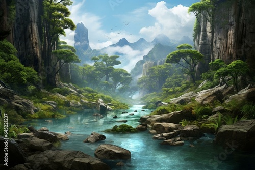 Realistic world with rich landscapes and natural elements. Generative AI