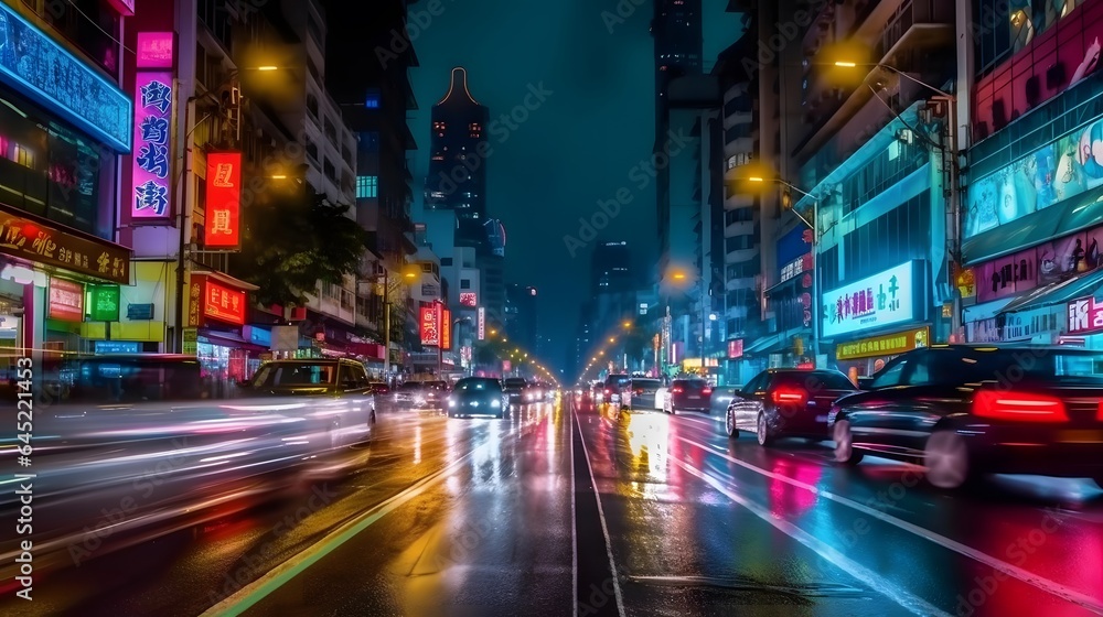 traffic in hongkong at night,china.