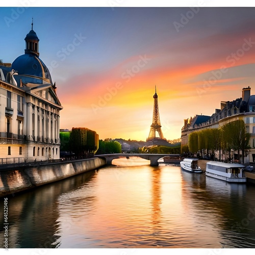 Paris canal at sunset
