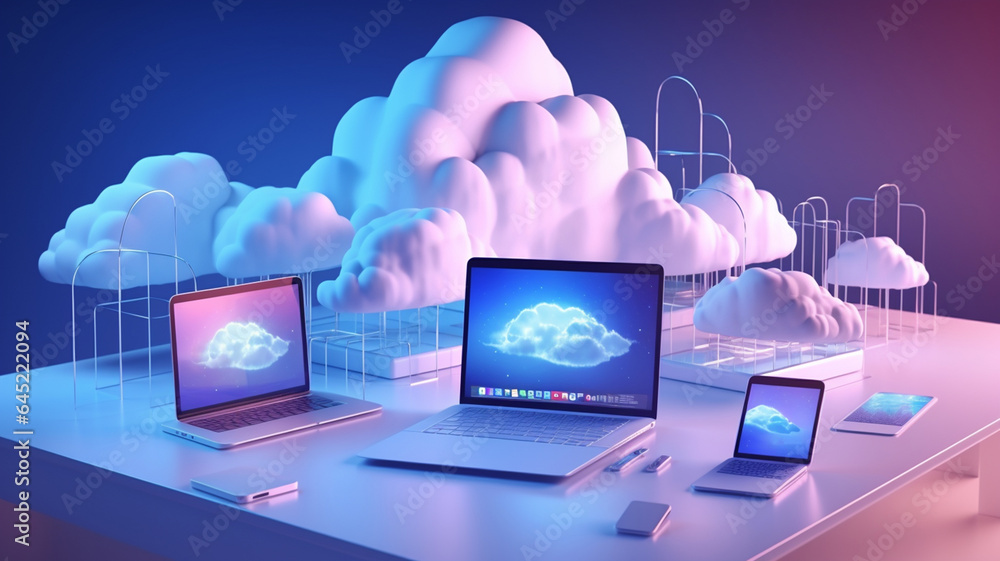 cloud computing with high tech icons in the center cloud computing with high tech icons in the center