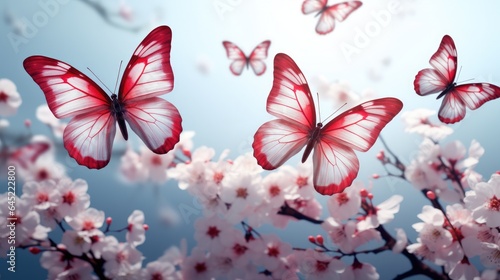 Pink and white butterflies flying on a clear background. © visoot