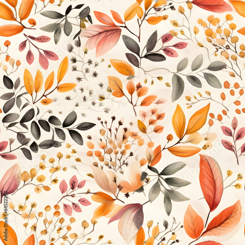 Watercolor autumn leaves seamless pattern