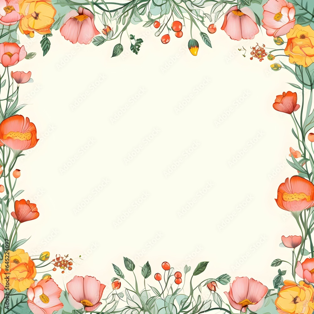 Fototapeta premium Beautiful page border with small flowers on the background. There is space for text.