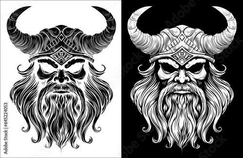 Viking Warrior Man Strong Mascot Face in Helmet