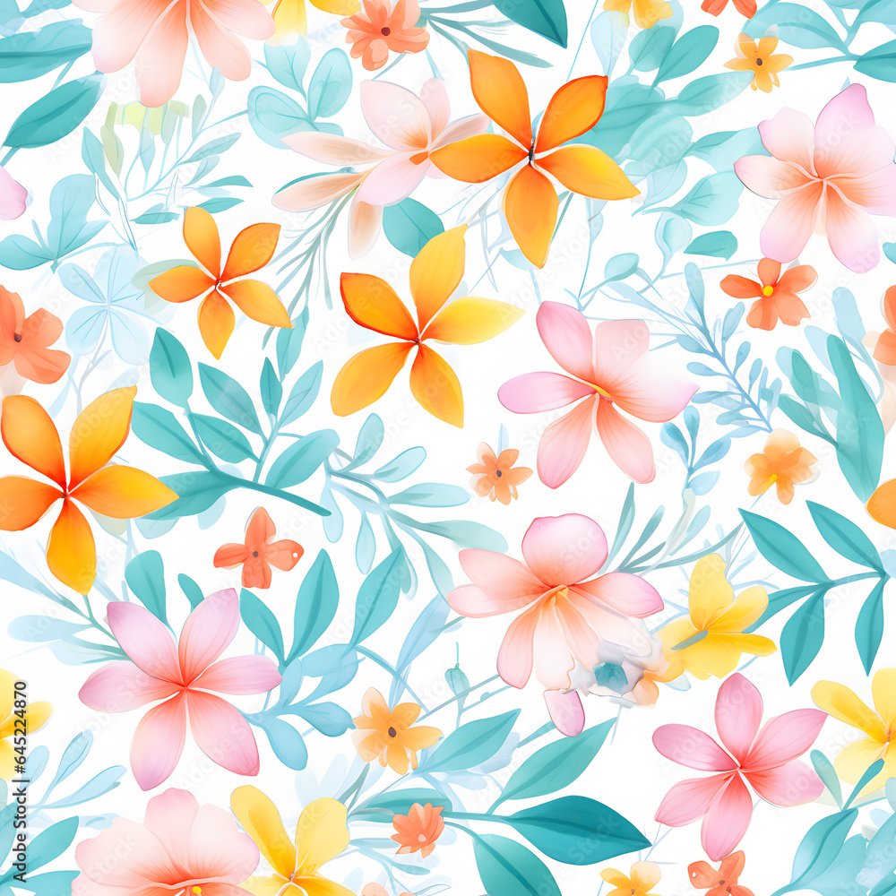 Watercolor summer flowers seamless pattern