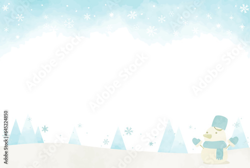 かわいい雪だるまと冬の景色