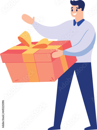 Hand Drawn man with gift in the concept of gift giving in flat style