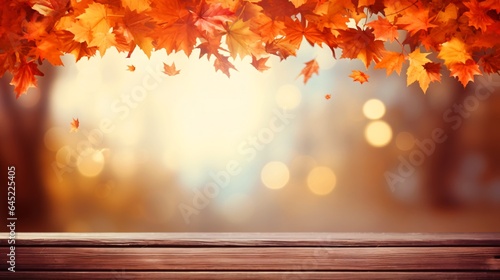 紅葉の背景、余白・コピースペースのある落ち葉の風景フレーム