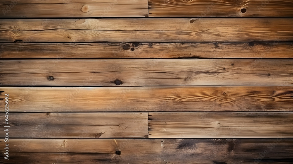 Naklejka premium Old brown rustic dark grunge wooden timber wall or floor or table texture - wood background banner. generative ai.