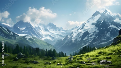 Beautiful panoramic mountain landscape. Panorama of the Caucasus mountains.