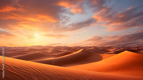Dunes in the desert at sunset. Panoramic landscape. © Iman