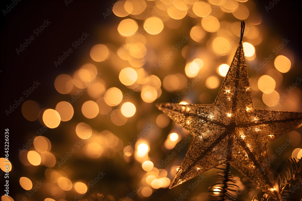 christmas tree with starspangle and detail of christmas accessories. AI Generative christmas tree with starspangle and detail of christmas accessories. AI Generative