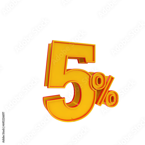 5 Percent 3D render angled promotion 3d letter