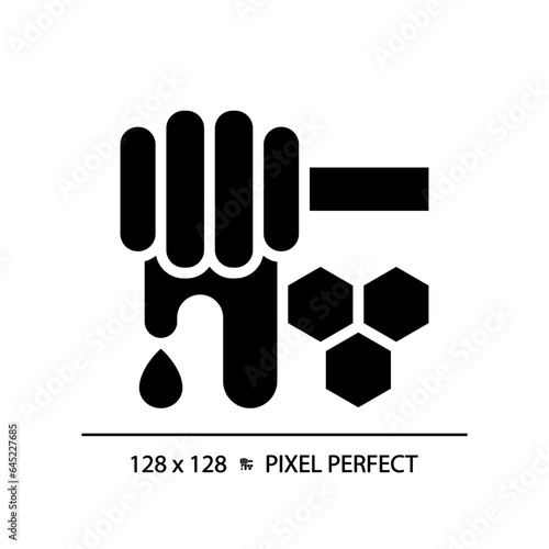 2D pixel perfect glyph style honey icon, isolated vector, silhouette illustration representing allergen free.