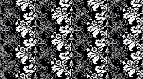 Wallpaper in the style of Baroque. Seamless vector background. White and black floral ornament. Graphic pattern for fabric, wallpaper, packaging. Ornate Damask flower ornament