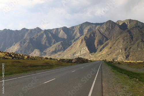 Landscape of one of the most beautiful roads in the world. Chuya Highway, route R256 on sunset.
