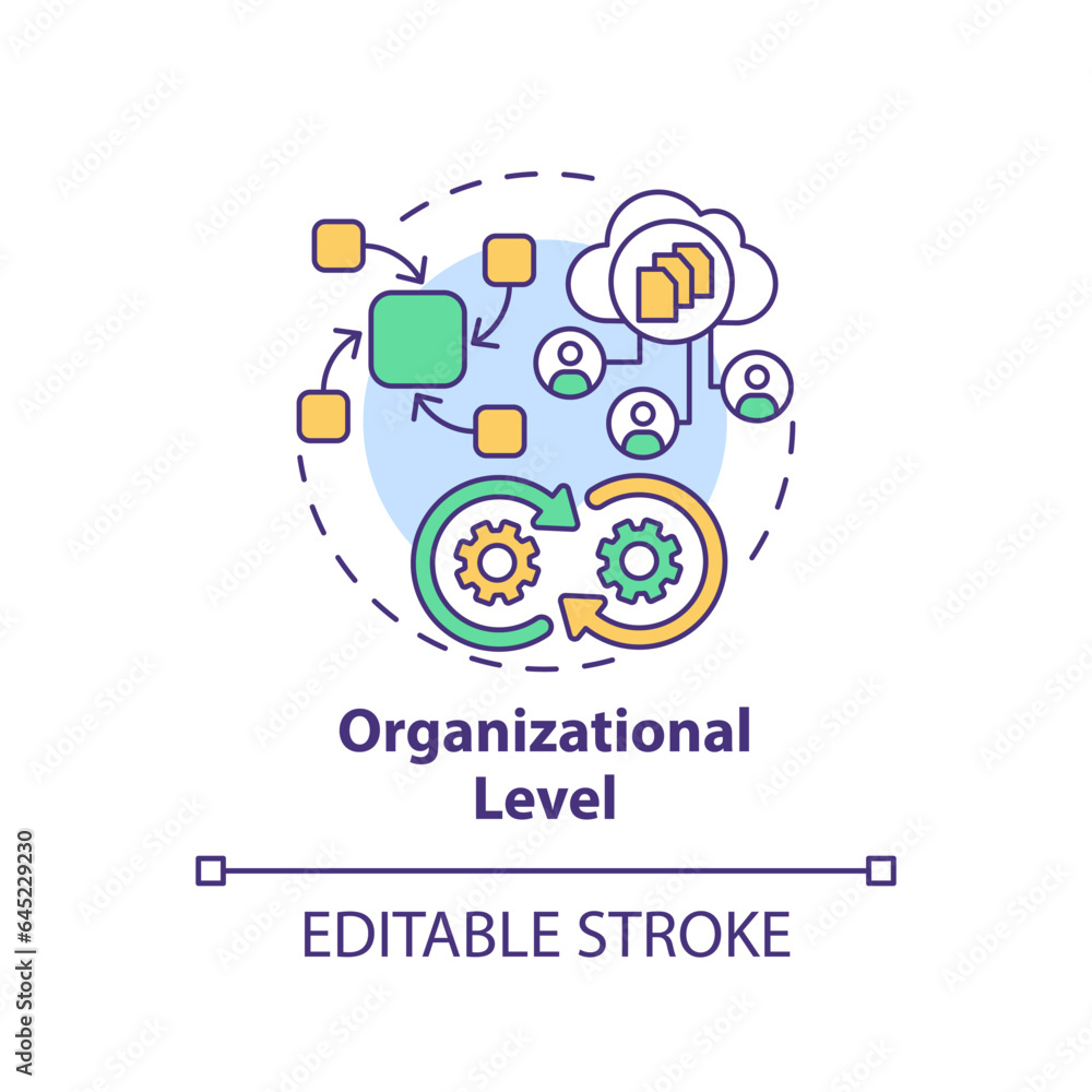 Fototapeta premium 2D editable multicolor icon organizational level concept, isolated vector, health interoperability resources thin line illustration.