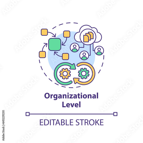 2D editable multicolor icon organizational level concept, isolated vector, health interoperability resources thin line illustration.