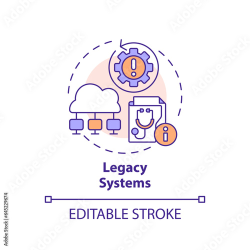 2D editable multicolor icon legacy systems concept, isolated vector, health interoperability resources thin line illustration.