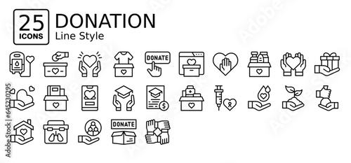 Donation icons in outline style. Collection of Donation icons for web design, app, and modern projects. Simple vector editable stroke, easy to use	
