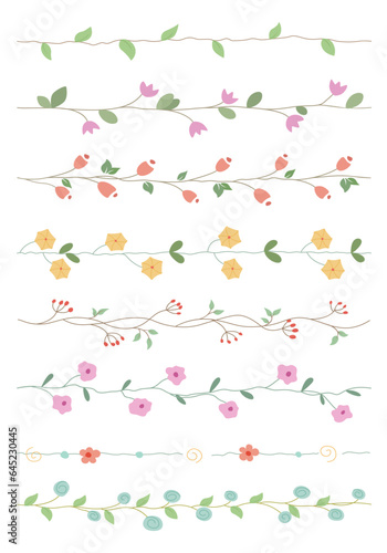 Set of cute flower elements. Floral and green leaves flat style. Flowers for decoration concept. Floral vector source for invitation, wedding, greeting card design.