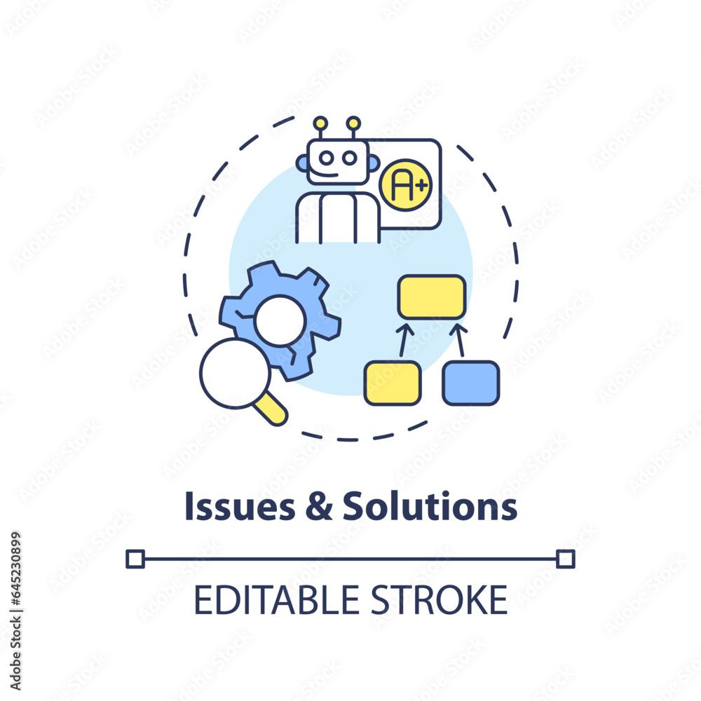 2D editable issues and solutions icon representing AI ops, isolated vector, multicolor thin line illustration. 2D editable issues and solutions icon representing AI ops, isolated vector, multicolor thin line illustration.