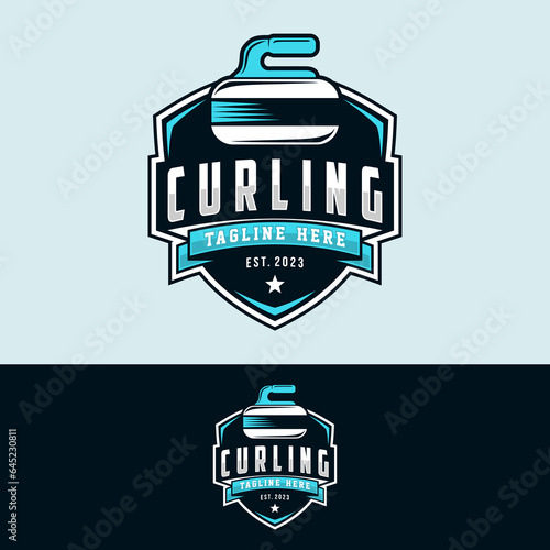 Curling logo vector illustration, Logo for curling sport team. Curling sport with stone