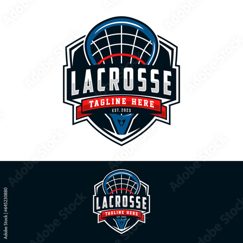 Lacrosse logo badge emblem. Sports label vector illustration