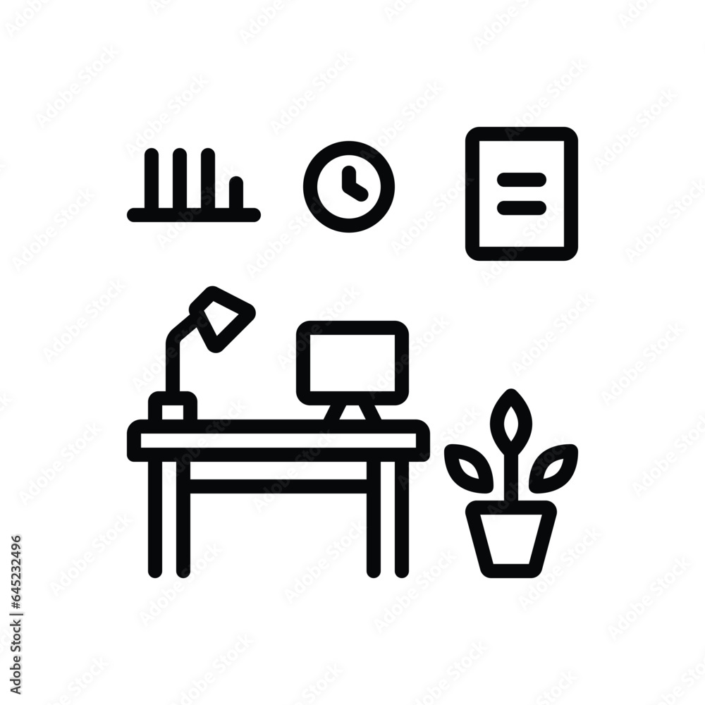 Black line icon for home office 