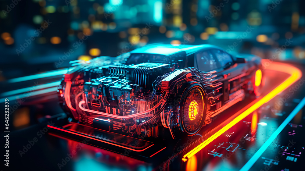 EV electric car system or futuristic automotive technology with connecting power control.super computer in modern machine.artificial intelligence development. EV electric car system or futuristic automotive technology with connecting power control.super computer in modern machine.artificial intelligence development.