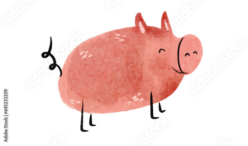 Funny piggy, vector illustration, hand drawn. Cute Watercolor clip art elements, ready to print. Perfect for invitation, nursery design, children products, baby shower decorations