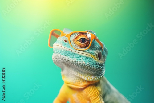 Lizard with orange, yellow and blue skin.